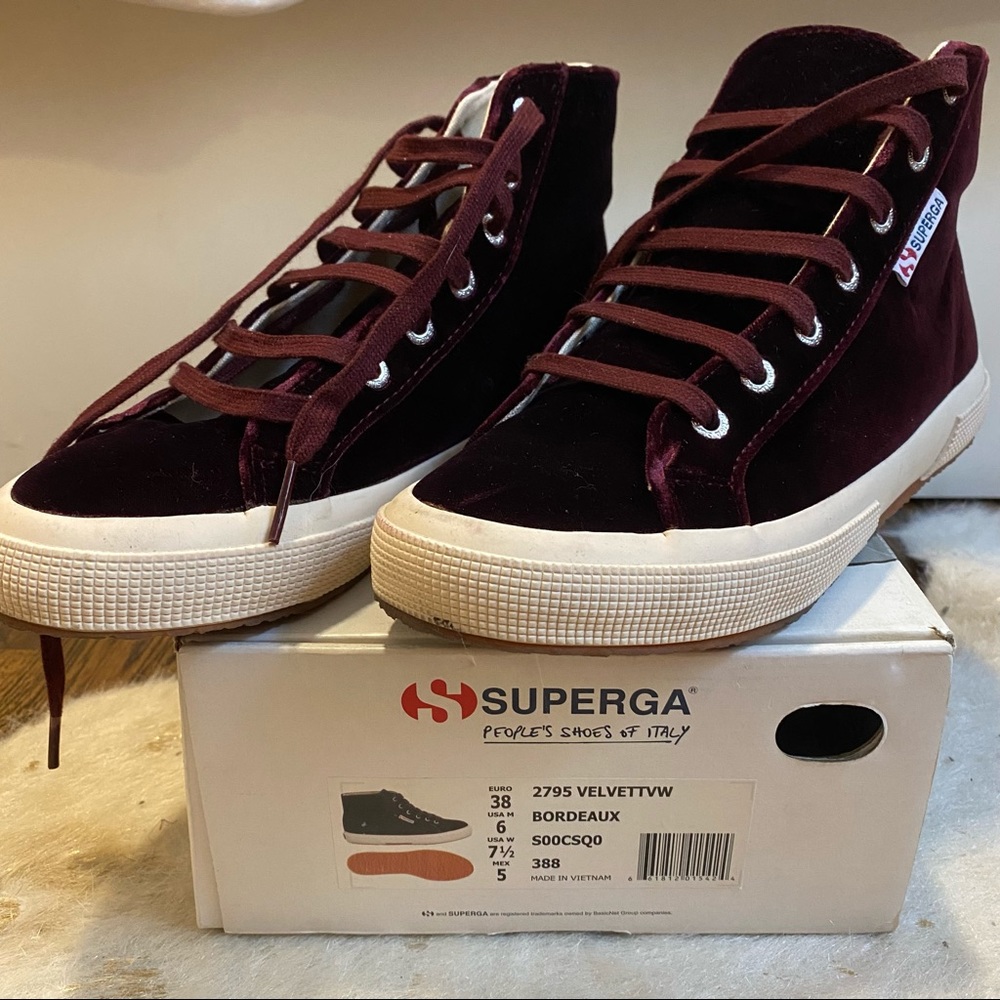 SUPERGA Bordeaux velvet hi-top sneakers